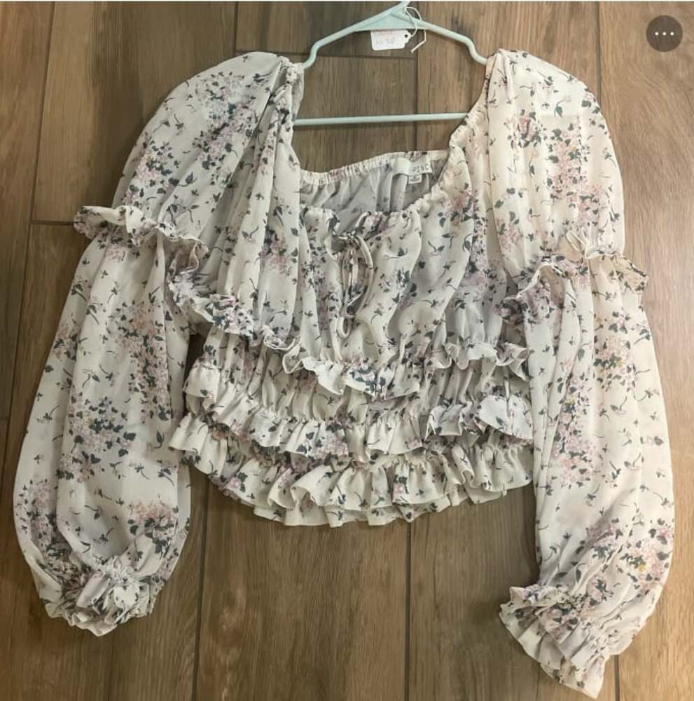Cream Floral Print Tiered Ruffled Long Sleeve Top